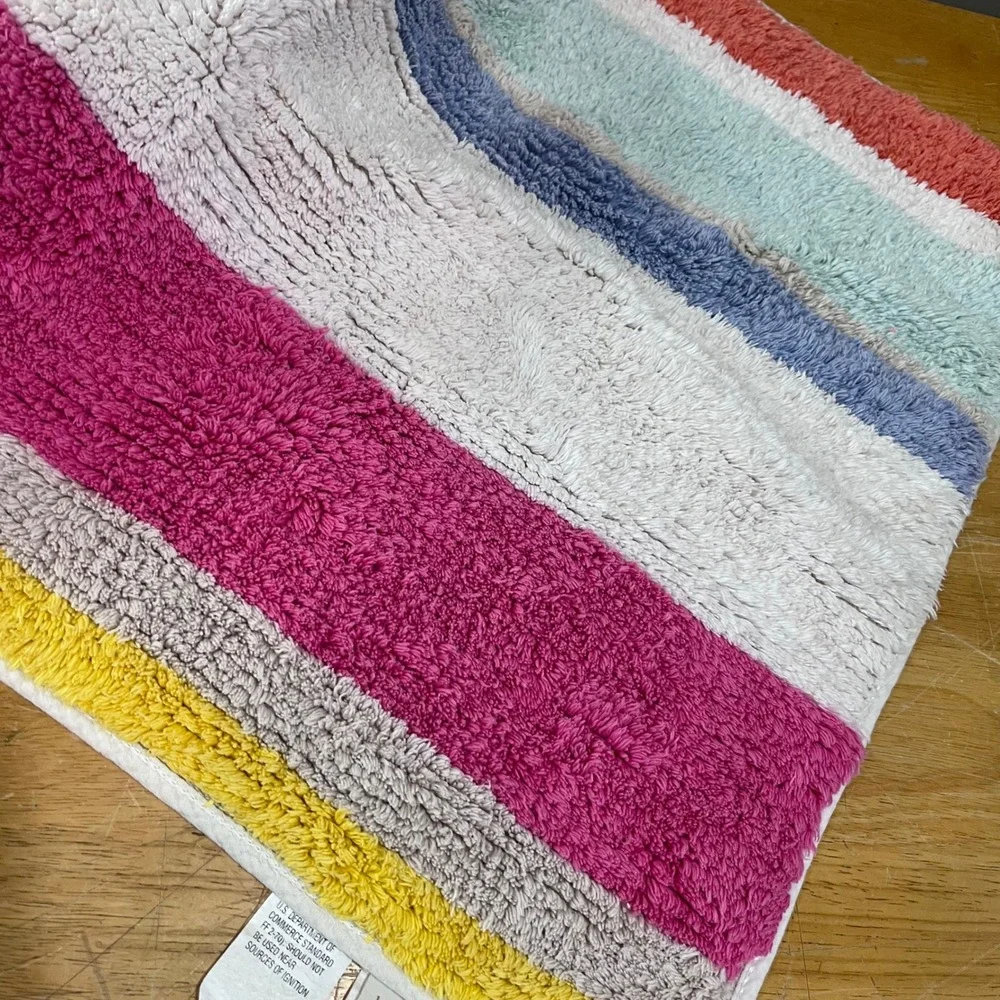 Kate Spade New York Paintball Striped Cotton Bath Rug 21x34 Preppy Modern Mat